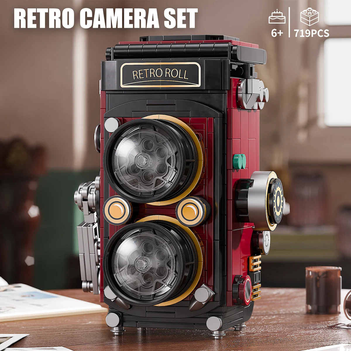 719PCS Vintage Camera Building Blocks Puzzle Machine Assemble Bricks Toys with Light Creative Desktop Decoration Gifts