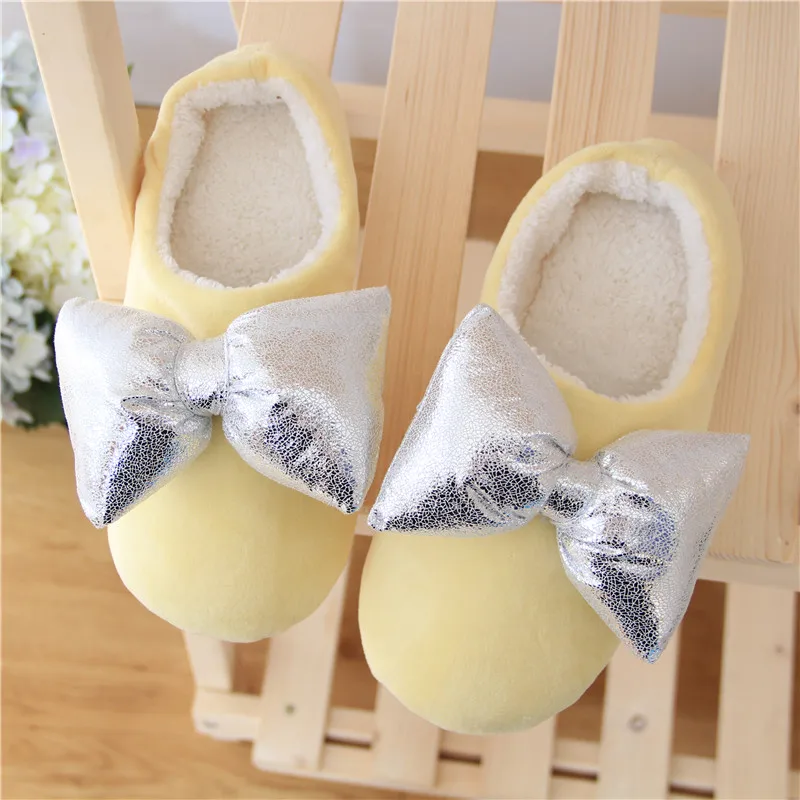 free size three-dimensional bow All wrapped indoor plush slippers warm and comfortable with waterproof table safe chemical free