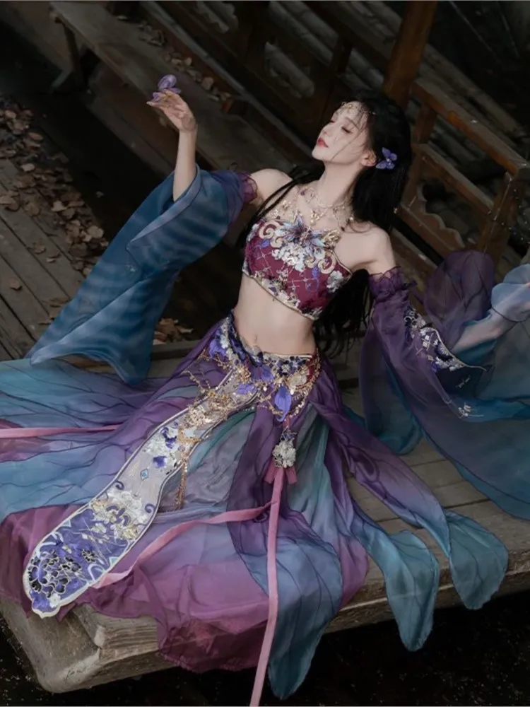 Hanfu women's exotic style gradient embroidery strapless set