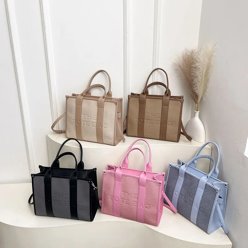 

2025 Trendy Tote Bag - Crossbody/Shoulder/Handheld Multi-Way Purse, Bold Color Block & Letter Print, Spacious Work Bag for Women