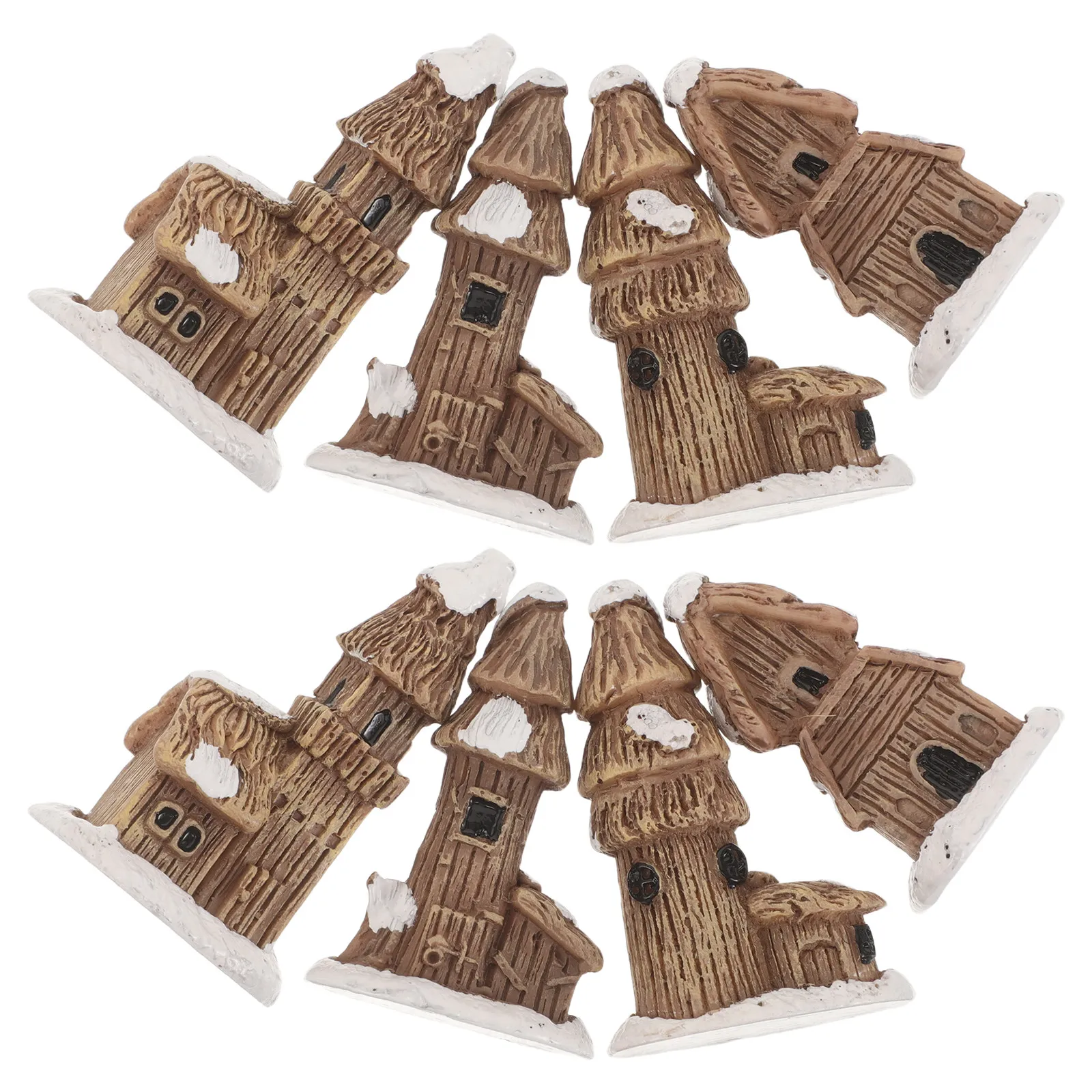 8Pcs Snowy Thatch House Ornaments Mini Resin Retro Rustic for Home Winter Decor Fairy Garden Landscape