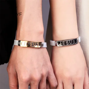 Edelstahl Jesus -Armbänder für Männer und Frauen, weißer Gummigürtel, Handarmband, Accessoire -Schmuck, Girlfusive Geschenk, Jungen, christlicher Schmuck 10 Hauptverkaufskleber Jesus Branco - №8