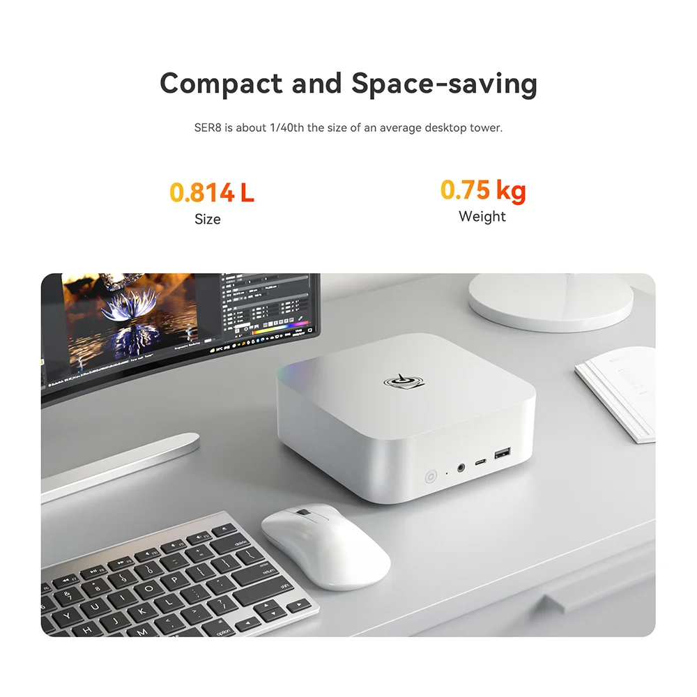 Мощный мини-ПК Beelink AI PC SER8 AMD Ryzen 7 8845HS 32G DDR5 1T NVME SSD с поддержкой WIFI6 2,5 Гбит/с Lan Type-C игровой компьютер