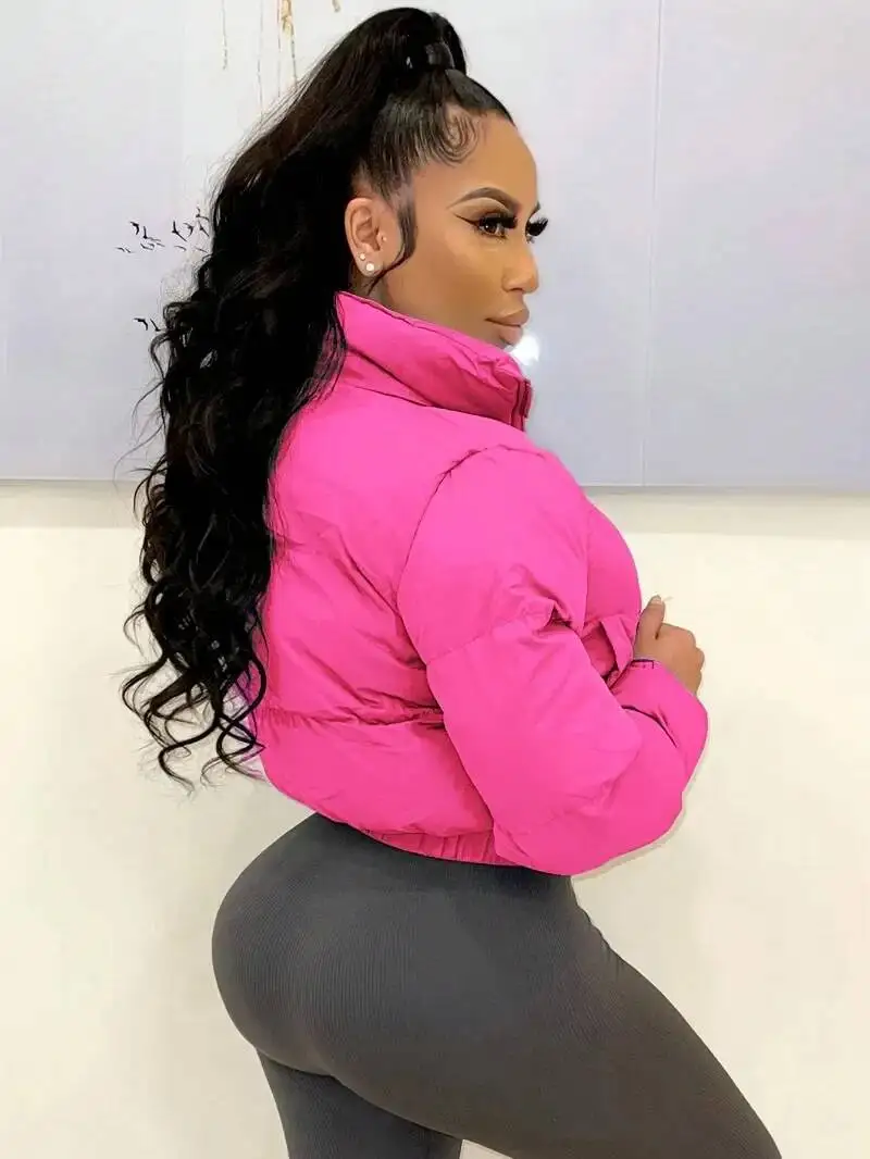 Women Solid Parkas Jackets Stand Collar Long Sleeve Zip-Up Thick Warm Quilted Coats Fashion Casual Cotton Padded Outerwear