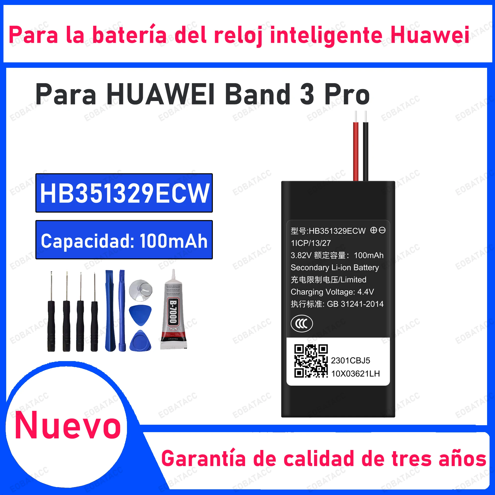 

100mAh 100% New HB351329ECW Battery For HUAWEI Band 3 Pro Replacement Bateria+Free Tools