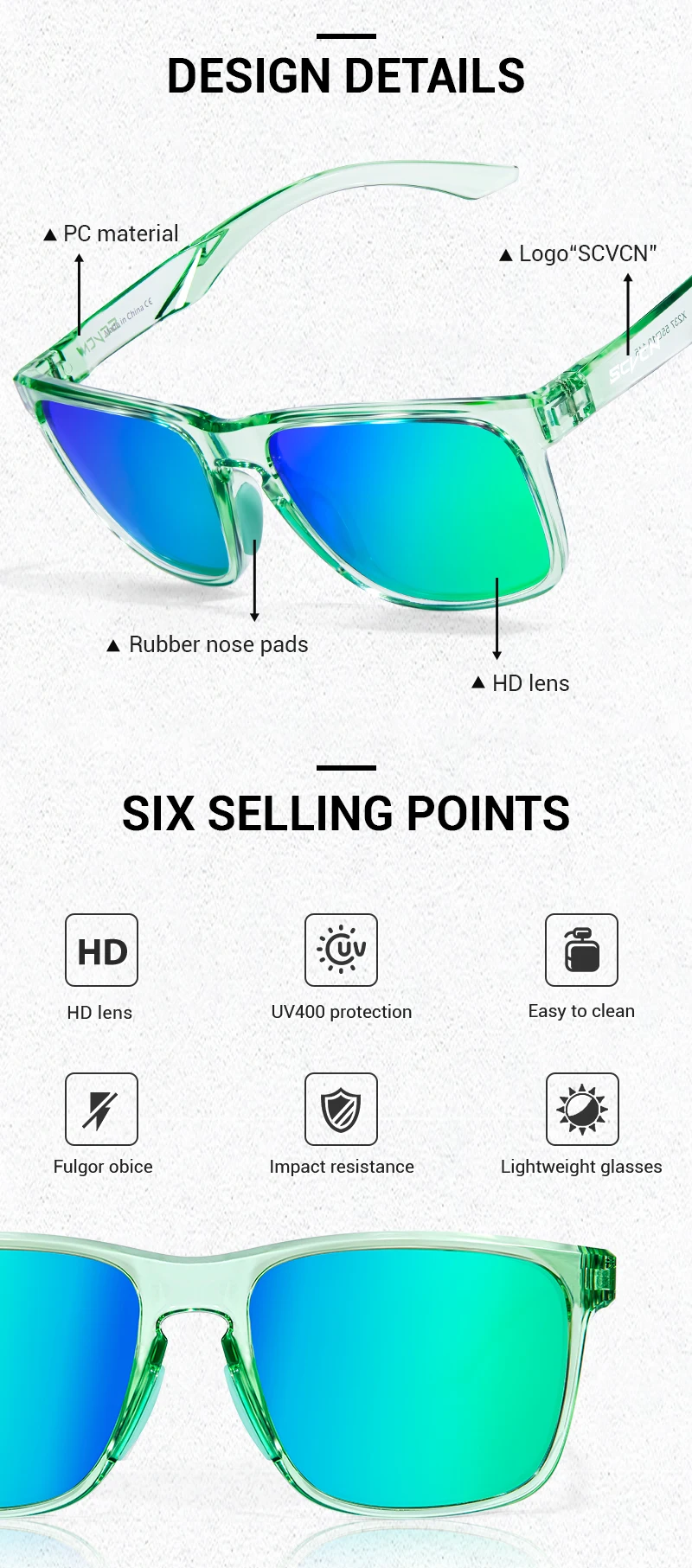 SCVCN Polarisierte Wanderbrille Angelbrille Fahrradbrille Modische UV400 Fahrradbrille für Herren MTB Sport Fahrradbrille Outdoor – Detail 2