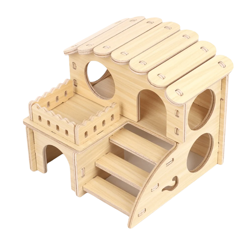 Hamster-Klettergerüst aus Holz, Hamster-Villa, Kaubares, Leicht zu Installierendes Plattformhaus, Langlebiges Käfigzubehör, Haustierbedarf