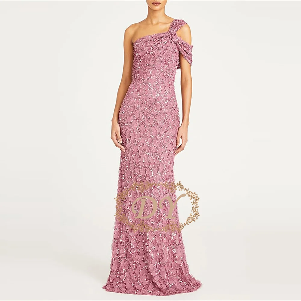 DY Rosa Elegante Abendkleider mit Pailletten, bodenlang, schulterfrei, Ballkleid, Meerjungfrau-Stil, Vestidos De Fiesta, individuell anpassbar