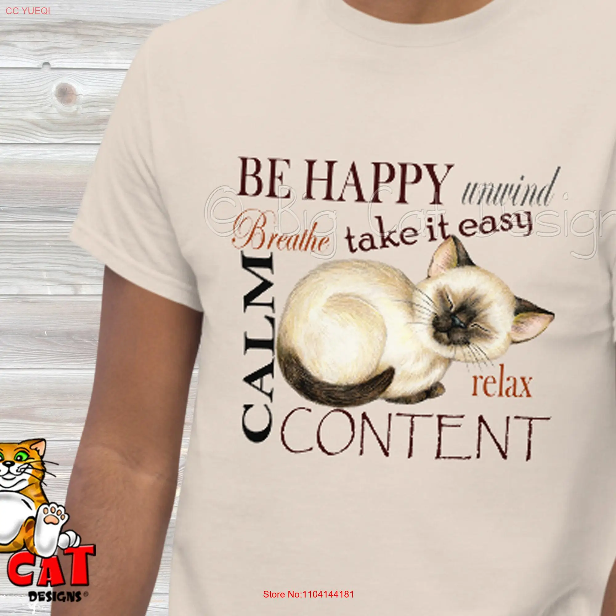 Cat T shirt CONTENT Cute Siamese Kitten hopes you have a peaceful day Art by L Berry long or short sleeves