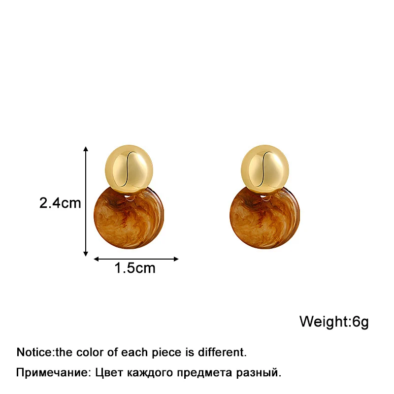 2025 New Amber Color Oval Dangle Earrings for Women Random Stripe Gold Color Metal Top Drop Earrings Unusual Earrings brincos