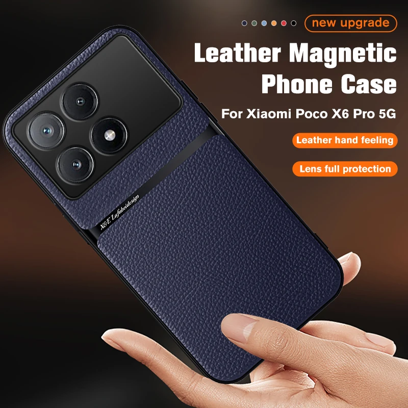 PocoX6 Pro Case Luxury Leather Car Magnetic Cover For Xiaomi Poco X6 F6Pro F6 PocoF6 5G Silicon TPU Frame Shockproof Funda Coque