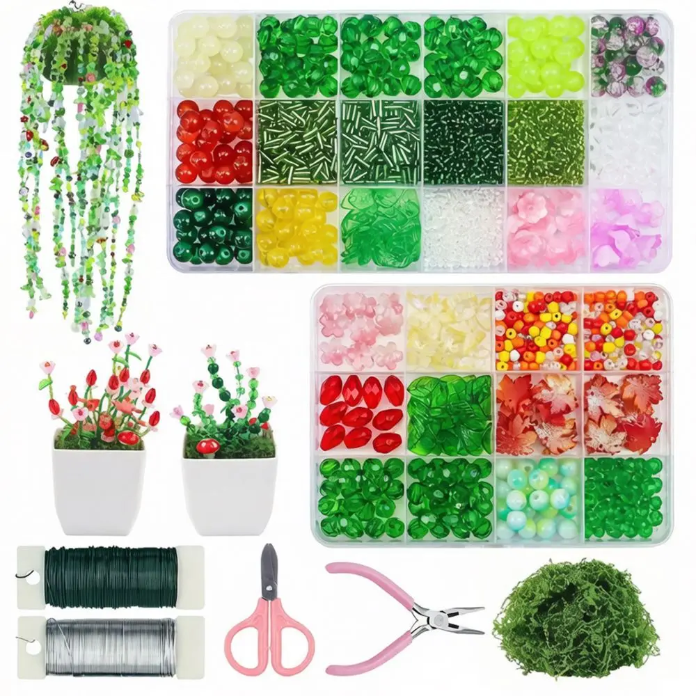 Crystal Glass Material 6mm Green Glass Beads Set Green Series Color Handmade DIY Supplies DIY Beaded Plants Multi-shaped