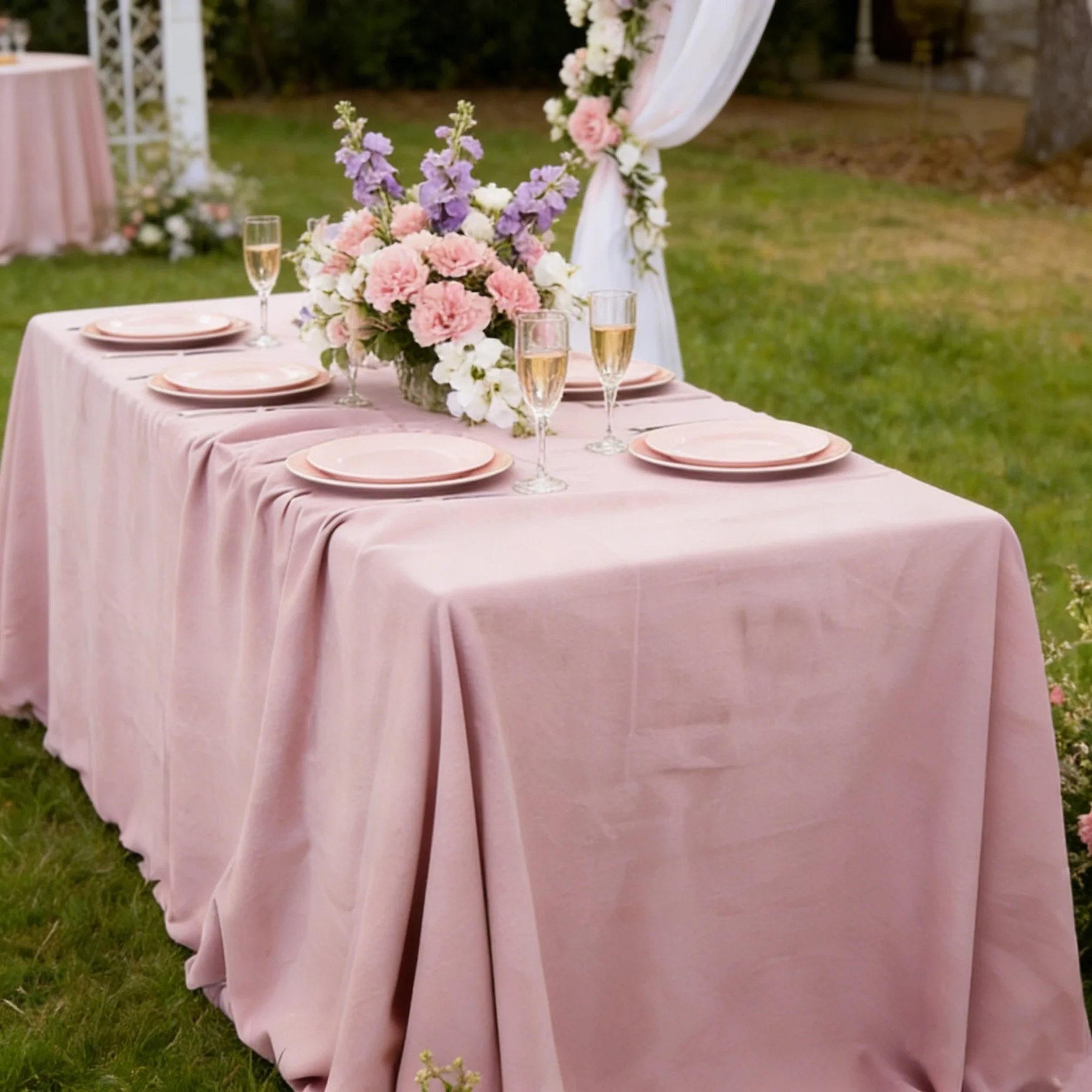 100% Cotton tablecloth with frayed edges, French style outdoor lawn, wedding hotel decoration, shooting background