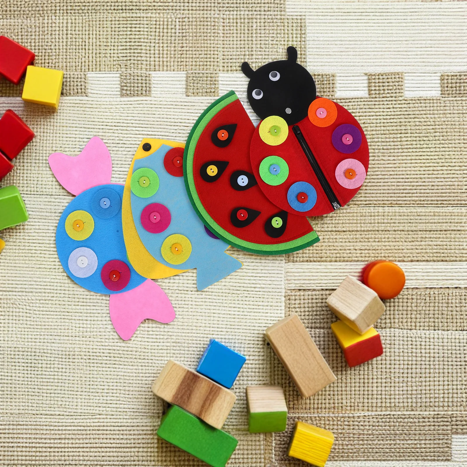 

4Pcs Montessori Busy Board Toddler Button Zipper Practice Kids Educational Activities DIY Craft Sensory Toys for Toddlers
