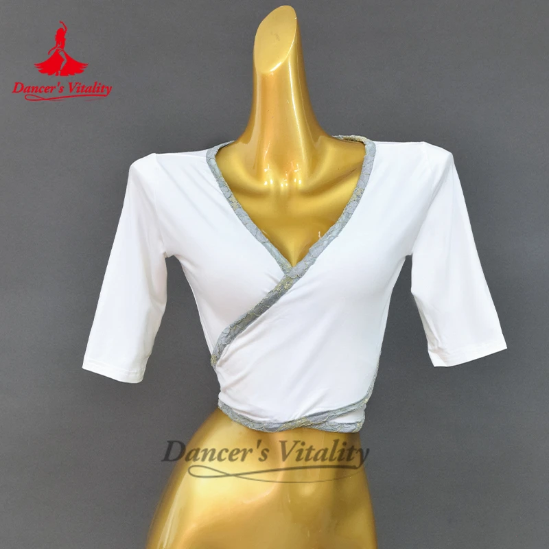 Traje de dança do ventre para mulheres, confortável e sexy, decote em v, top para meninas, dança oriental, roupas de prática profissional