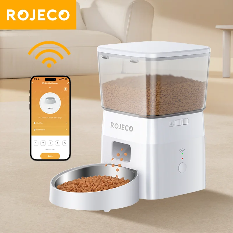 ROJECO 2L Automatic WIFI Cat Feeder Smart Pet Food Dispenser For Dry Food Dogs Kibble Dispenser With Remote Control Accessories