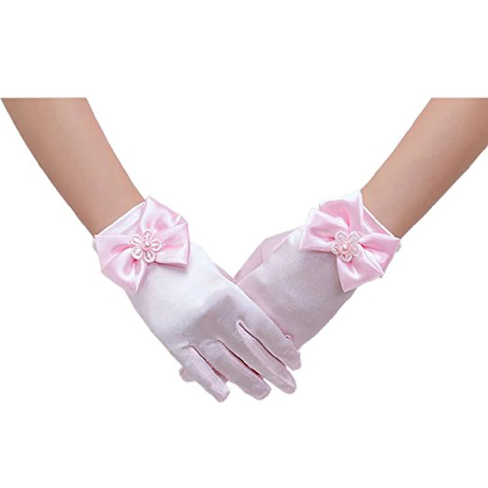

Flower Girl Short Lace For Wedding White Mesh Gloves Girls Bowknot Elegant Church Baptism Halloween Costume Gloves