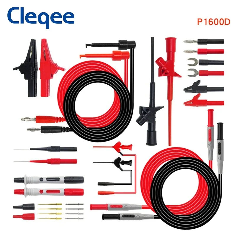 Cleqee P1600 series Multimeter Test Lead Kit 4mm Banana Plug-Test Cable Test Probe IC Hook Clips Automotive Repair Tool Set