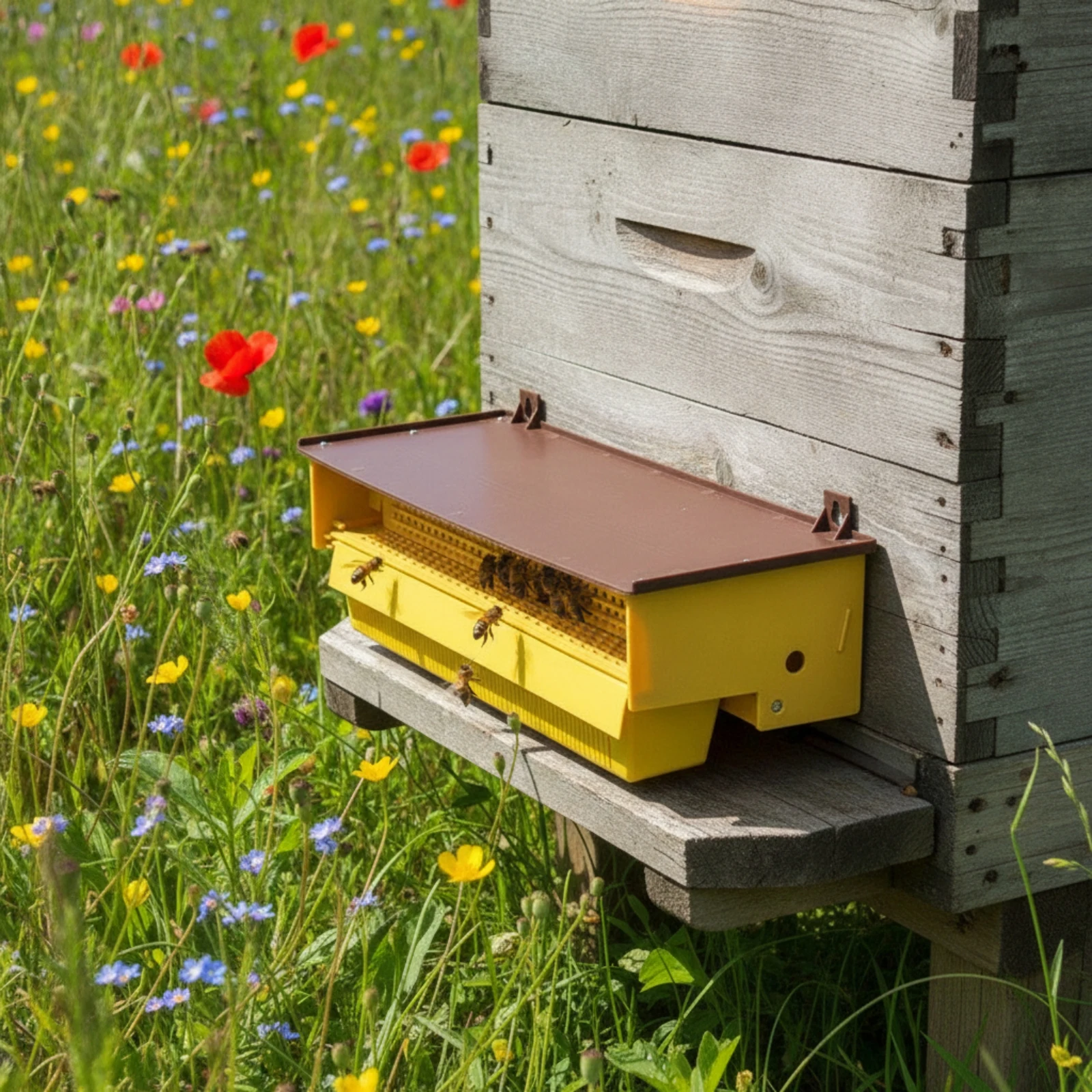 Pollen Collector Box Plastic Pollen Collector with Collection Tray Beekeeping Equipment Removable Yellow for Beekeepers, Apiary view 4