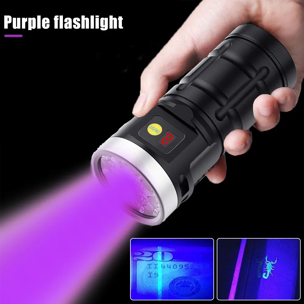 UV Led Flashlight 7 Gear Mode Ultra Violet Ultraviolet Light Flashlight  Waterproof Invisible Zoom Torch for Pet Stains Checker