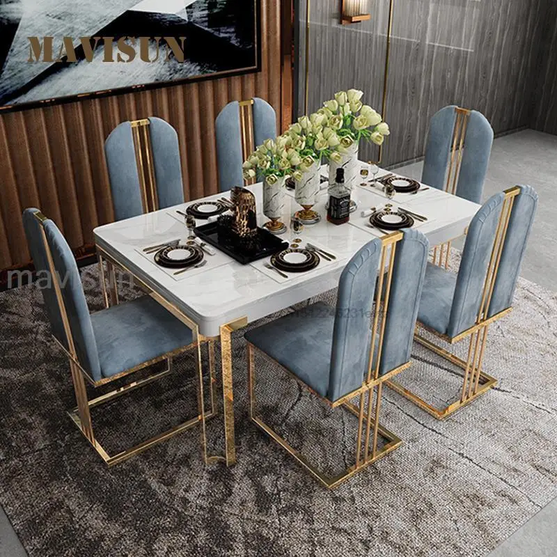 Light Luxury Marble Dining Table And Chair Combination Home Furniture Dining Room Rectangle Table Kitchen Table
