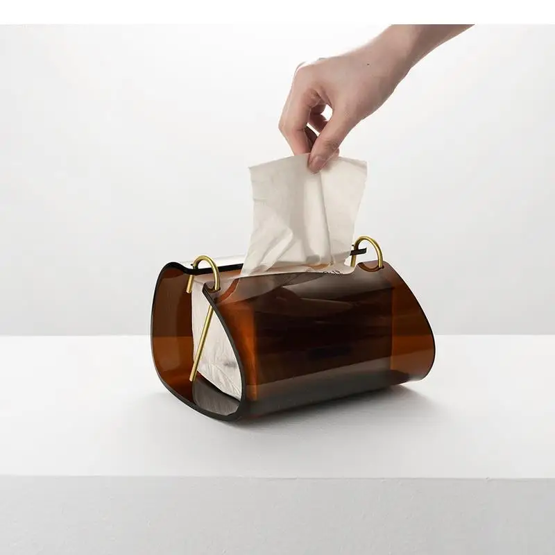 

Brass Acrylic Tissue Box Napkin Boxes Home Desktop Storage Paper Holder Roll Holders