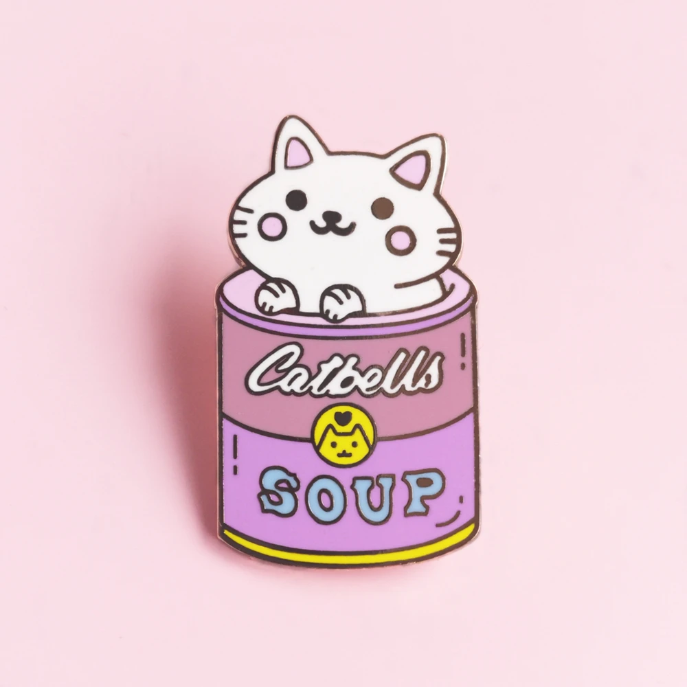 Andy Warhols Inspiration Cute Canned Cat Hard Enamel Pin Fashion Pastel Cartoons Animal Gold Brooch Unique Jewelry Artist Gifts