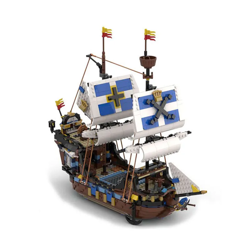Bloques de construcción de barco pirata, kit de construcción educativo con cubierta detallada, modelo creativo, juguete para niños, regalos de cumpleaños