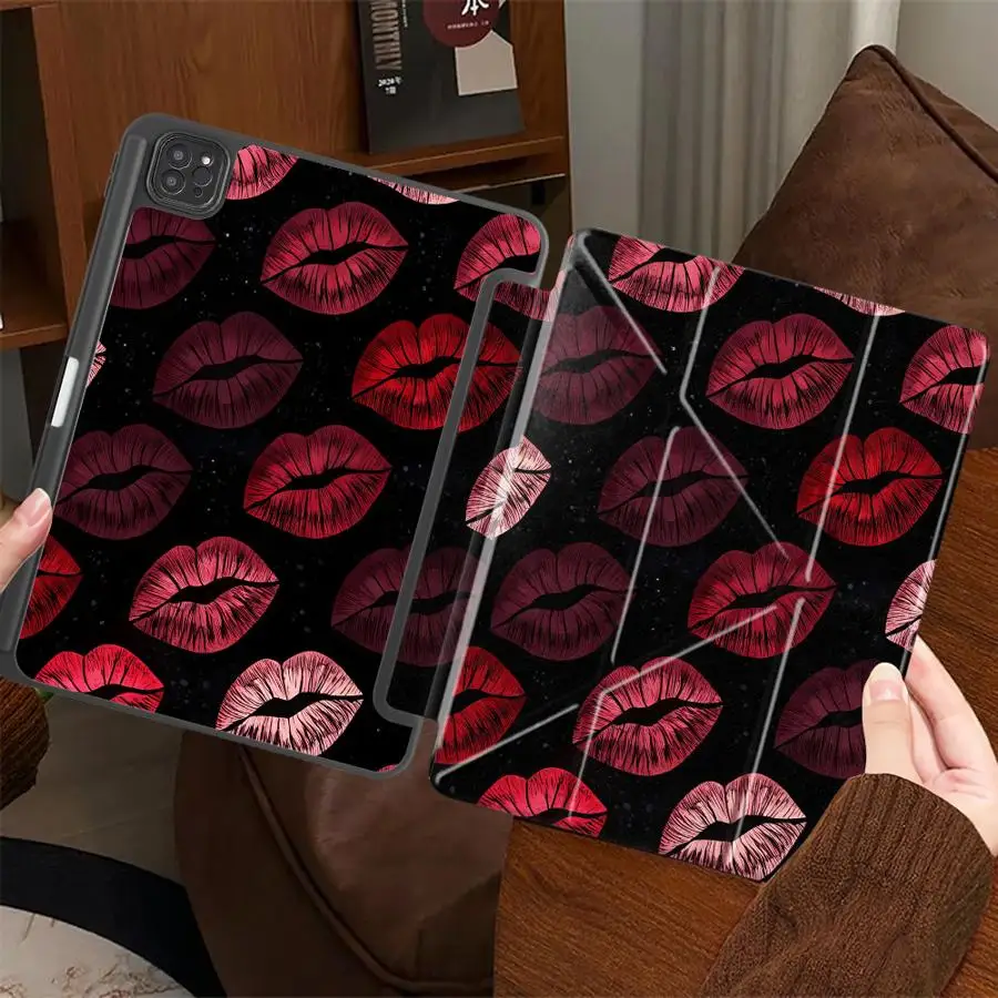 Red Black Lip Art Holder Cover Tablet Case For iPad Pro 11th 10th 9th 8th 7th 12.9inch Pro 2025 Mini 6 7 Air 4 5 M3 M2 1 2 M4
