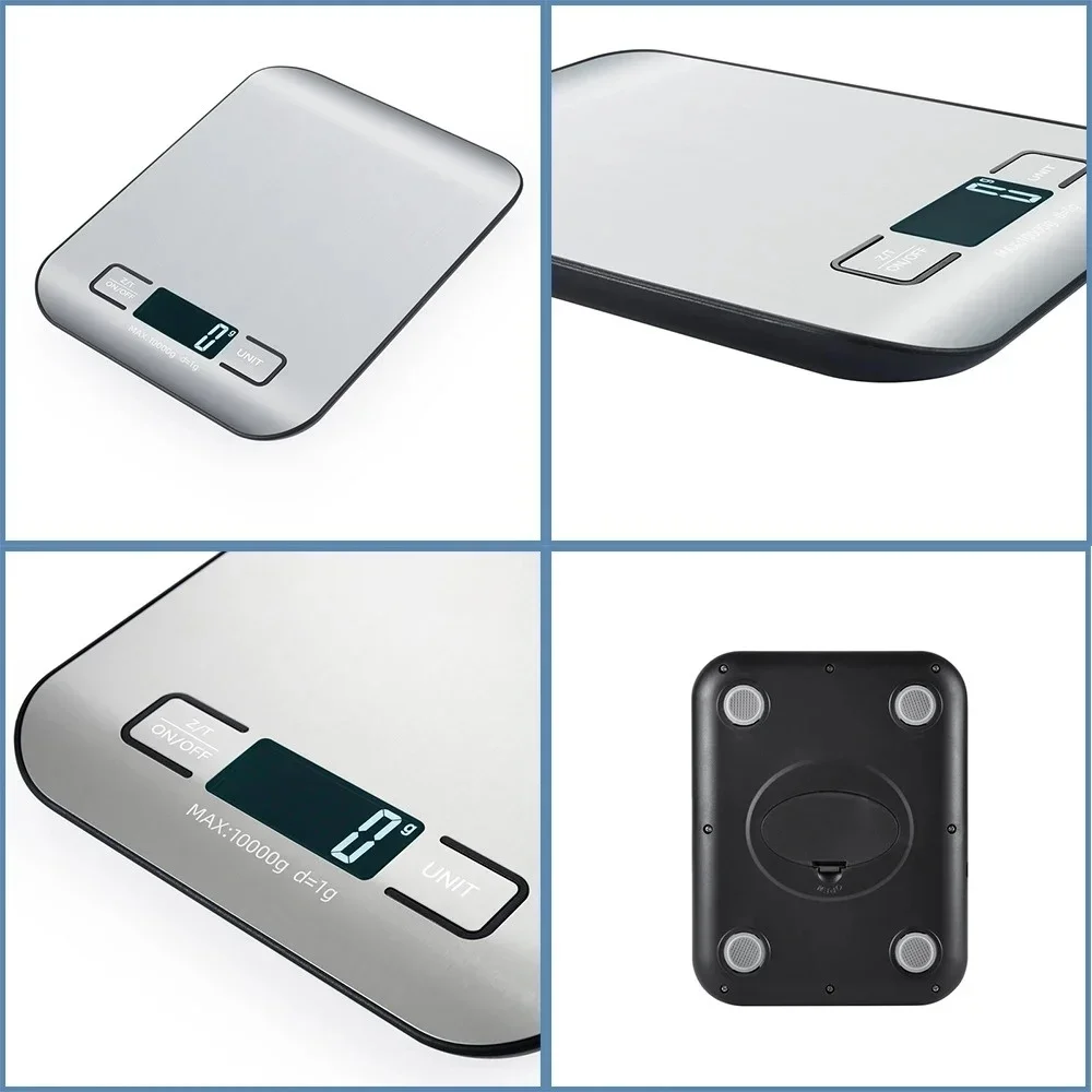 LCD Backlit Kitchen Food Scales 10/5kg 1g Portable Kitchen Scale Coffee Electronic Scale Stainless Steel Surface Weighing Tool