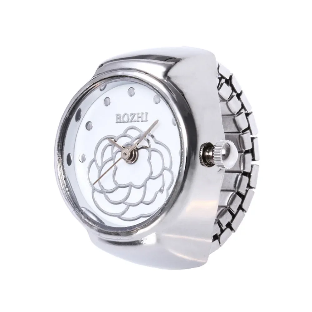 Reloj analógico de cuarzo con esfera de oro rosa para hombre y mujer, cronógrafo de pulsera de acero creativo, anillo de dedo elástico fresco, Unisex, regalo