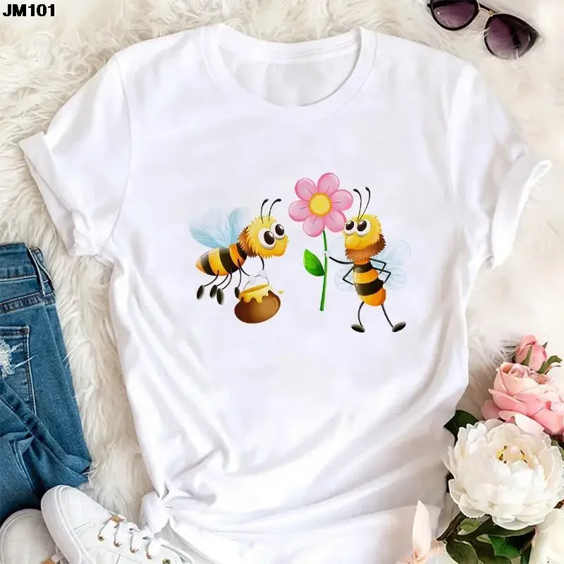 Summer Kawaii Funny Little Bee Print Kids T-shirt Harajuku Children Clothing Tees Cotton Fashion Girls Boys Short Sleeve Tshirt