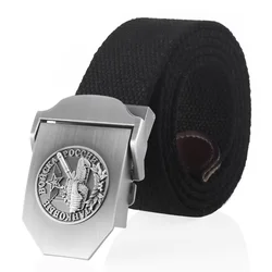 Men Canvas Belts 3D Russian Tank Troops Luxury Metal Buckle Jeans Waistband CCCP Army Military Tactical Belt Male Strap
