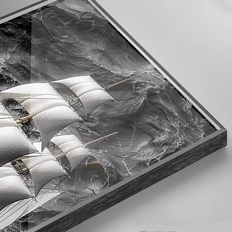 Moderne abstrakte schwarz-weiße Segelboot LED Wandbild Eingang Korridor Wohnzimmer Dekoration Segelboot Malerei Wandleuchte