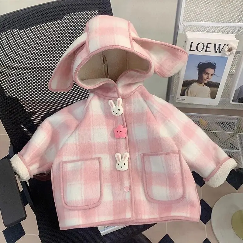 

Baby Girls' Woolen Coat Autumn and Winter Clothing New Children's Thick Checkered Coat Fashion Jacket