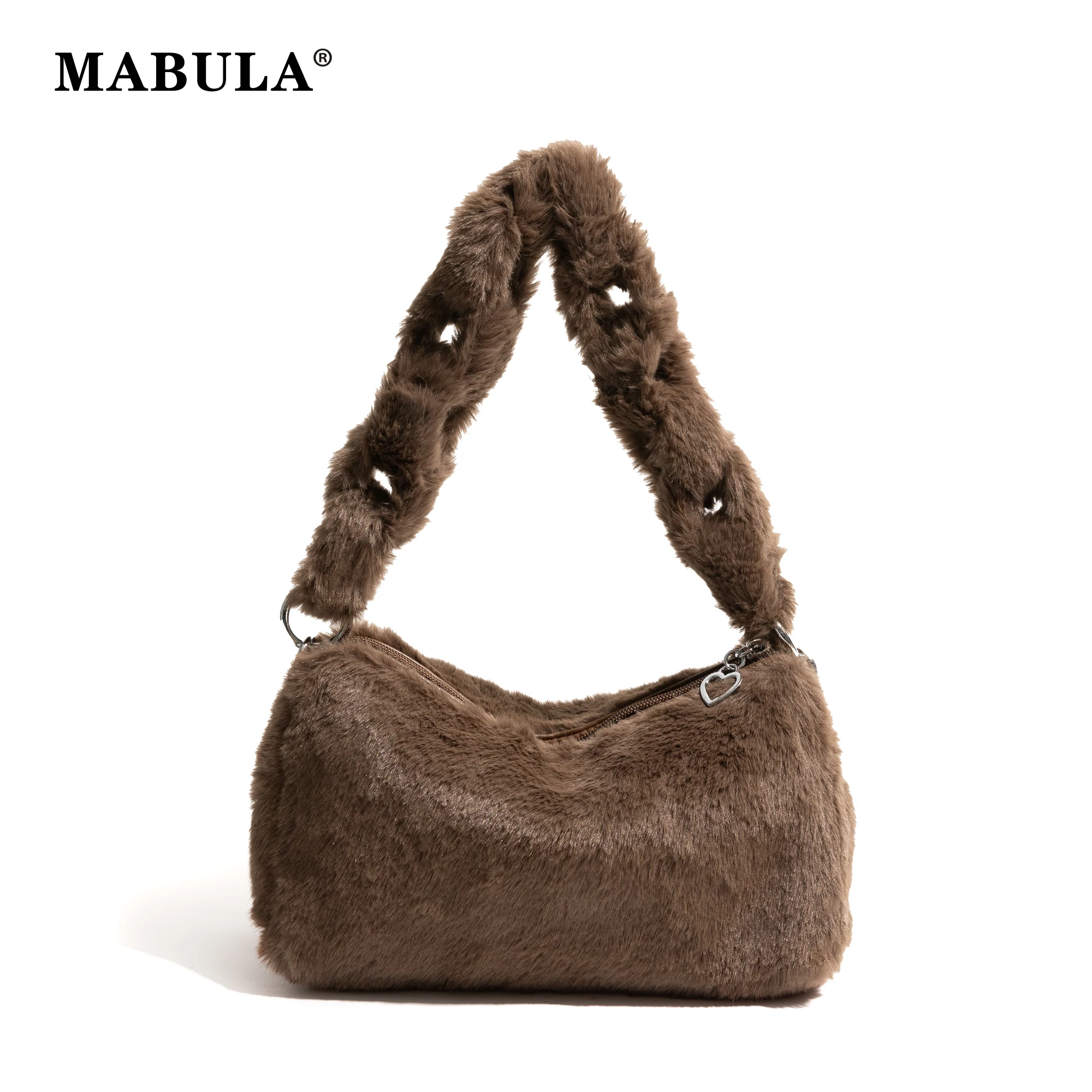 

MABULA Faux Fur Fluffy Underarm Shoulder Phone Purse For Women Lamb Wool Soft Solid Color Hobo Handbag Simple Crossbody Pouch