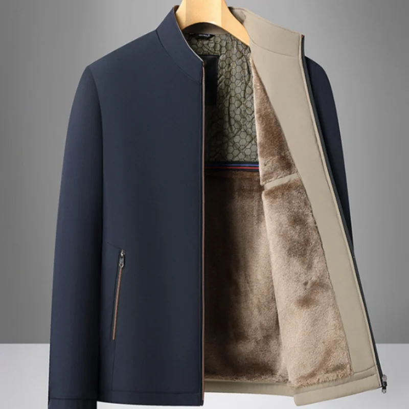 سترة سميكة مبطنة بالصوف للرجال، ملابس خارجية دافئة للرجال، معطف قطني، ملابس شتوية للأعمال #1