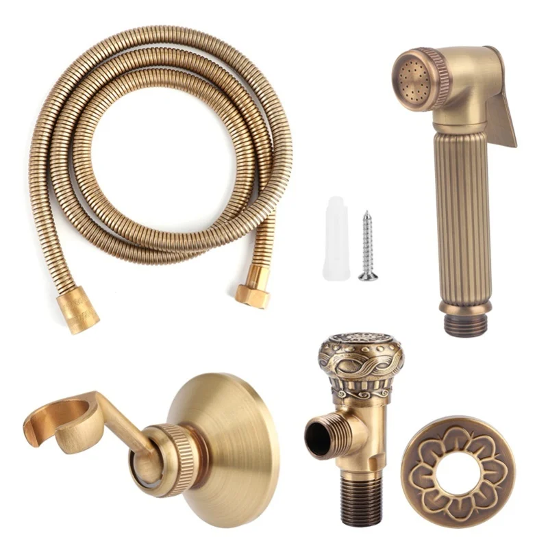 

Vintage Brass Handheld Bidet Sprayer Spray Head Bracket Hose Kit Bathroom Accessories