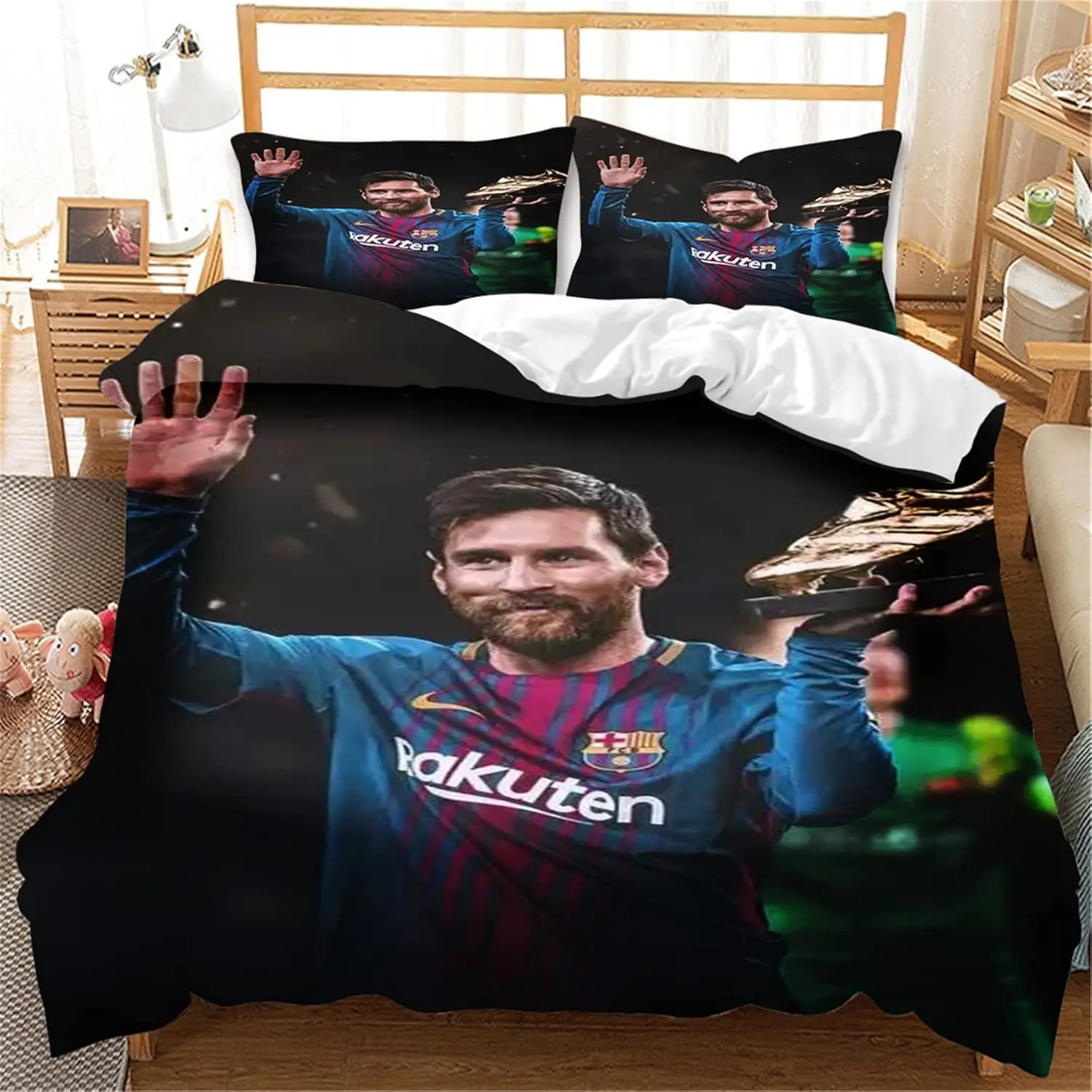 3 Piece Duvet Cover 2pillowcase Lionel Messi Printed Bedding Set Super Soft Polyest Cover with Zipper Children Adult Gift