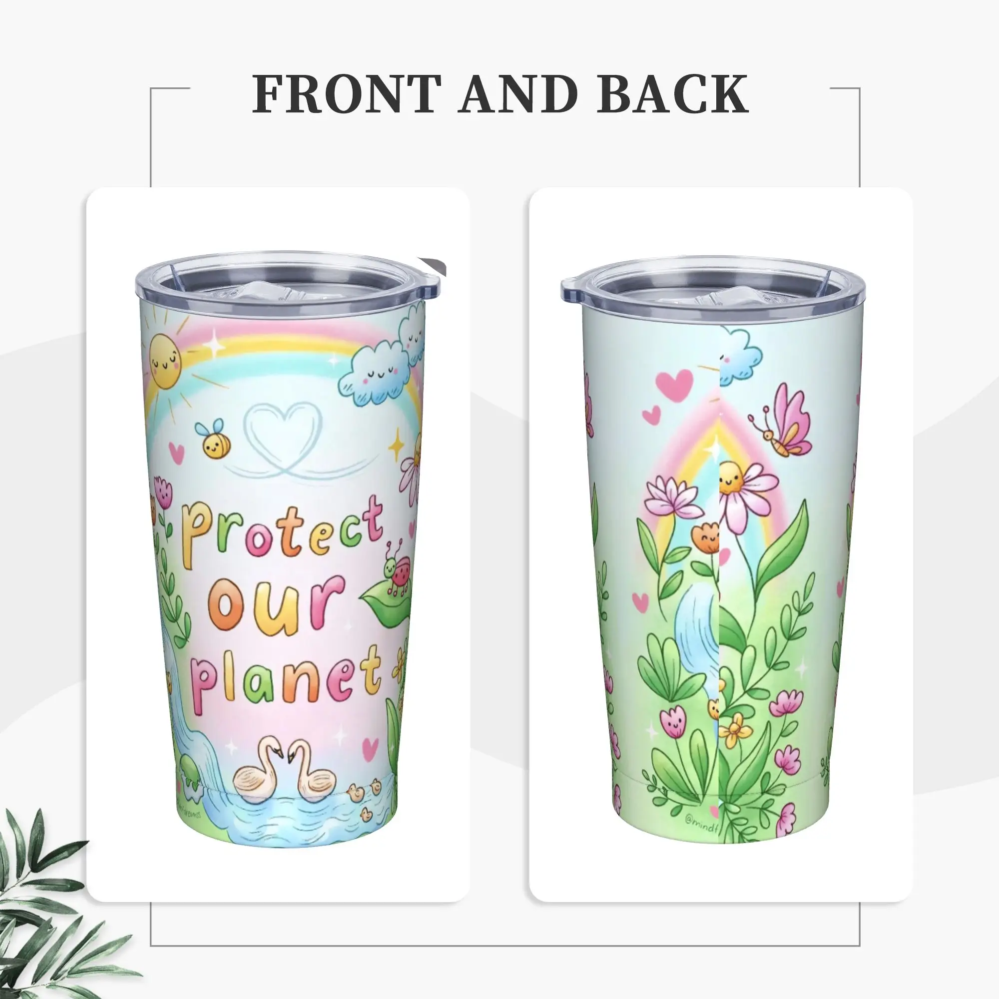 Earth Day Floral  Peaceful Planet 2026 Tumbler Vacuum Insulated  Coffee Cups Vacuum Flask Double Wall Mug Hot Cold Drink, 20oz
