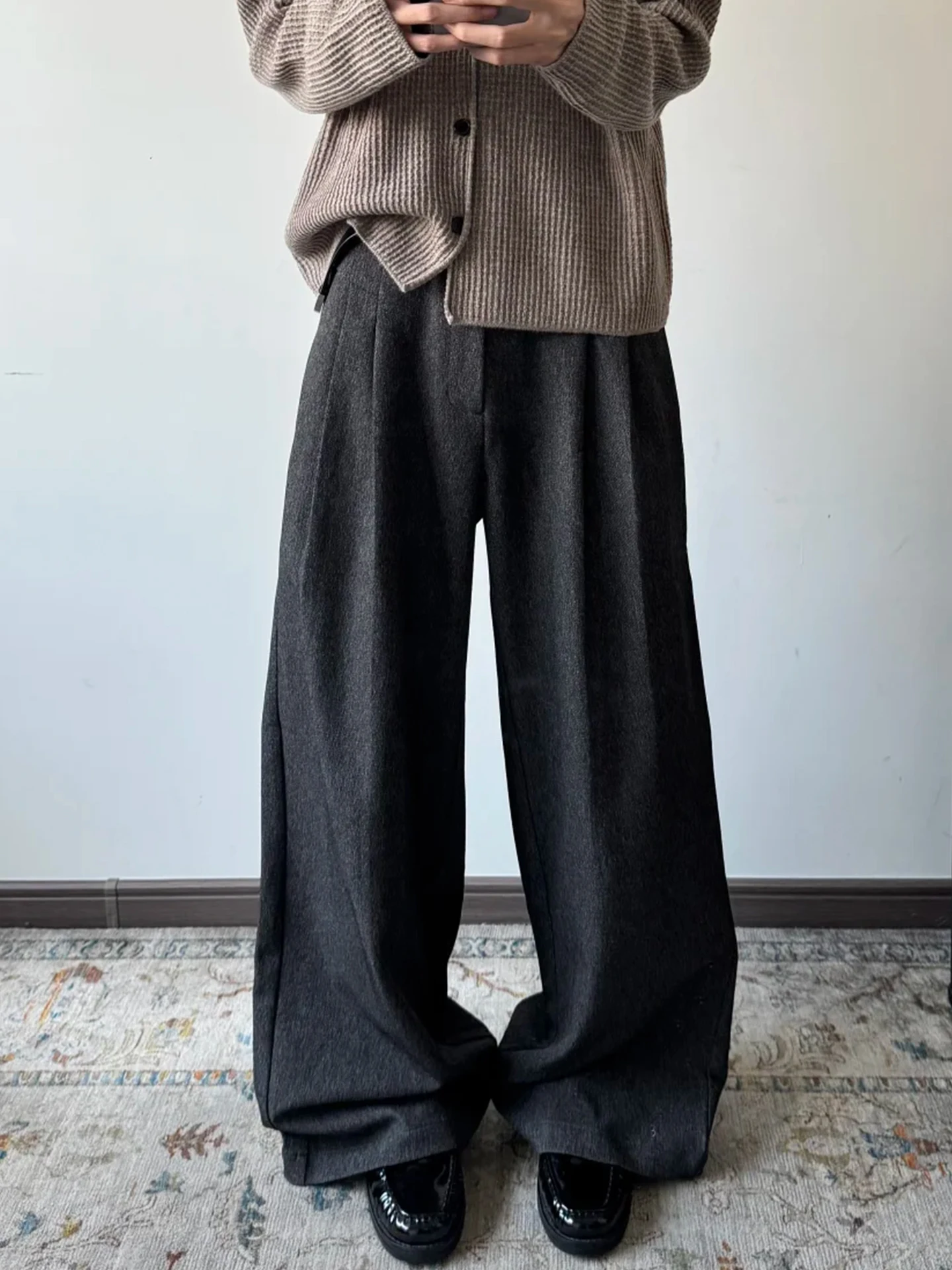 

Double Pleat A-Line Wide Leg Casual Ele American Old Money Sle Mixed Flowered antung Men's Busin Gentleman Trousers