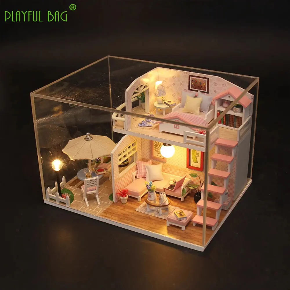 DIY 나무 수제 미니 빌라 모델 조립 cCreative 선물 3D 퍼즐 어린이 장난감 집 빌딩 블록 테이블 장식품 HG376