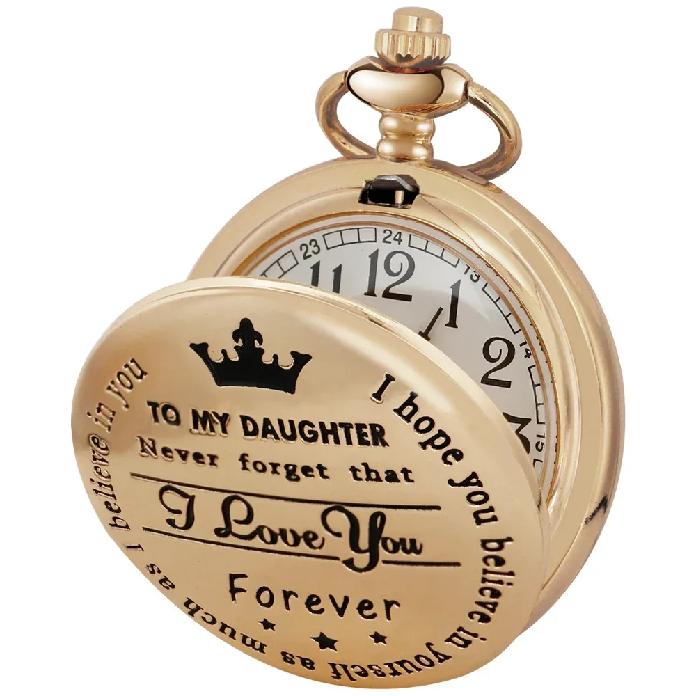 To My Daughter I Love You Quartz Pocket Watch Women Kids Necklace Laser Engraved Pendant Fob Chain Christmas Birthday Clock Gift