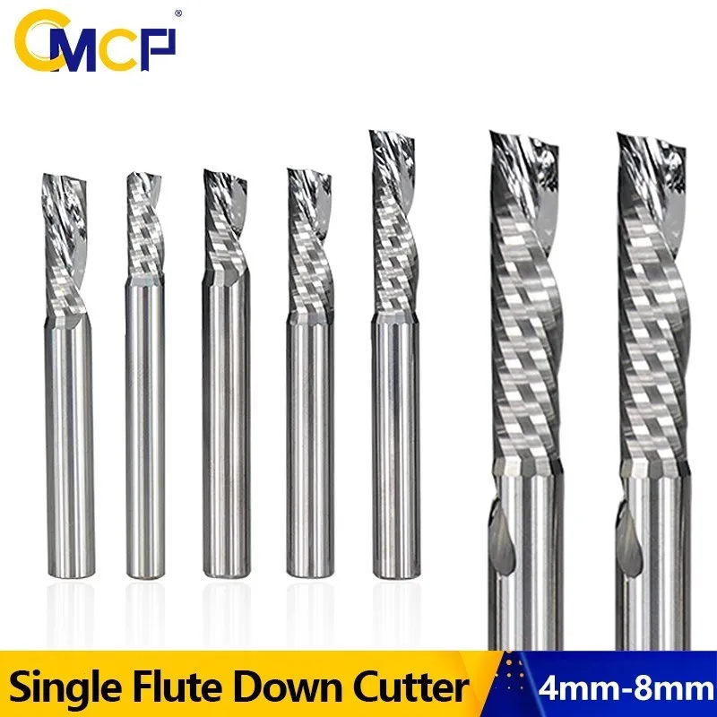 CMCP  1pc Single Flute Spiral End Mill Carbide Milling Cutter CNC Router Bit Straight Shank End Mills Wood Cutters