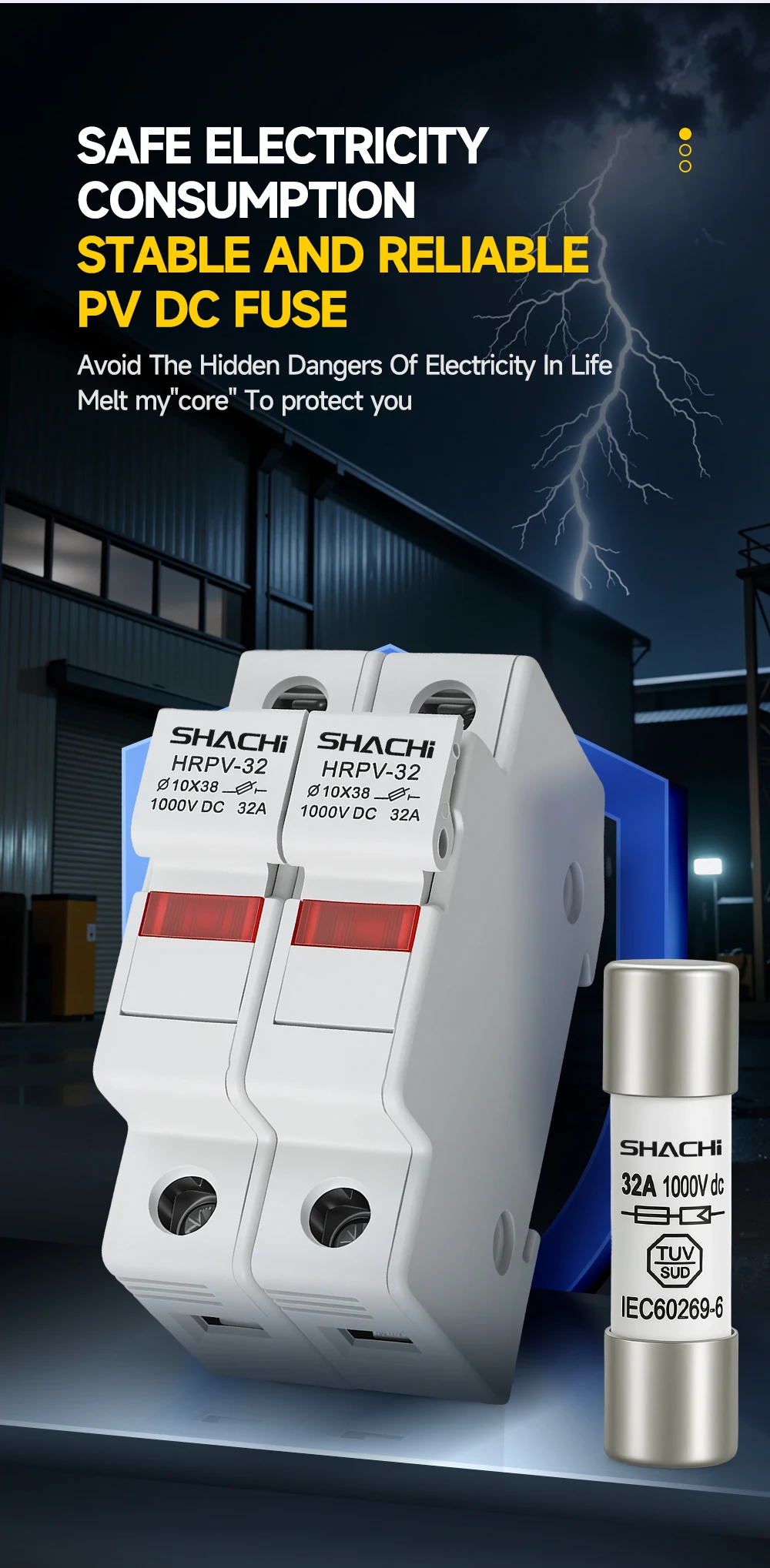 SHACHI 1P 2P DC-Sicherungshalter 1038mm Hochspannungs-Solar für PV-String-Sicherungen 1000V Basis Photovoltaik-System-Schutzvorrichtung – Detail 3
