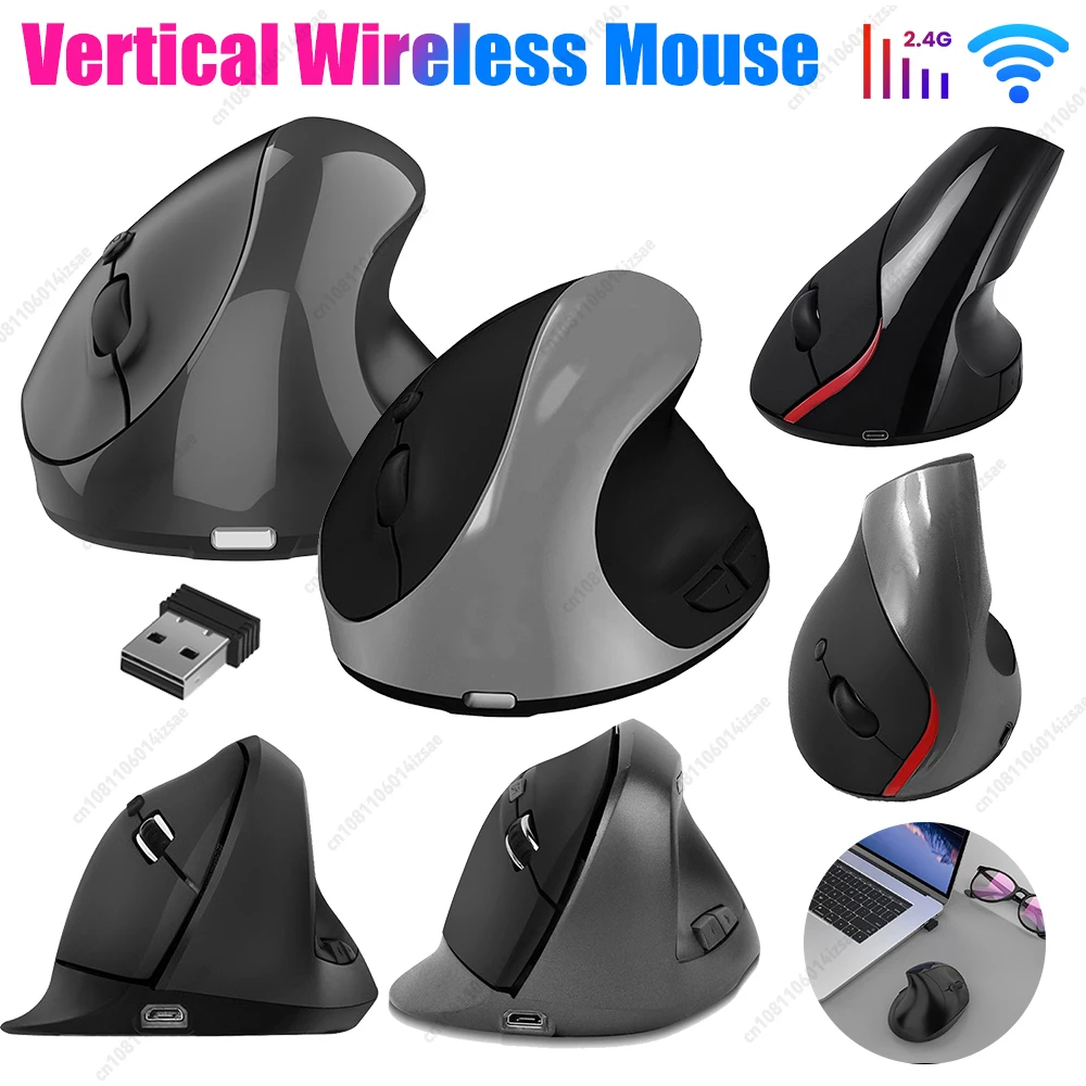 2.4G Vertical Ergonomic Mouse Rechargeable Wireless Vertical Ergonomic Optical Mouse W/ USB Receiver Computer PC Mice for Laptop