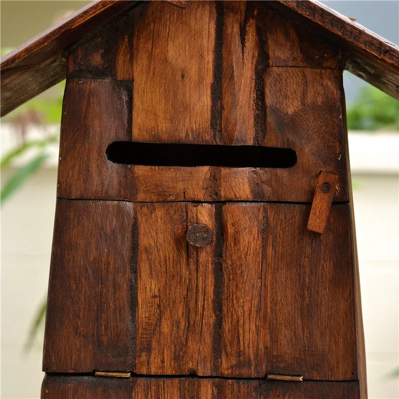 Old wooden windmill mailbox, utility bill, postcard storage box, wall, exterior rainproof retro mailbox