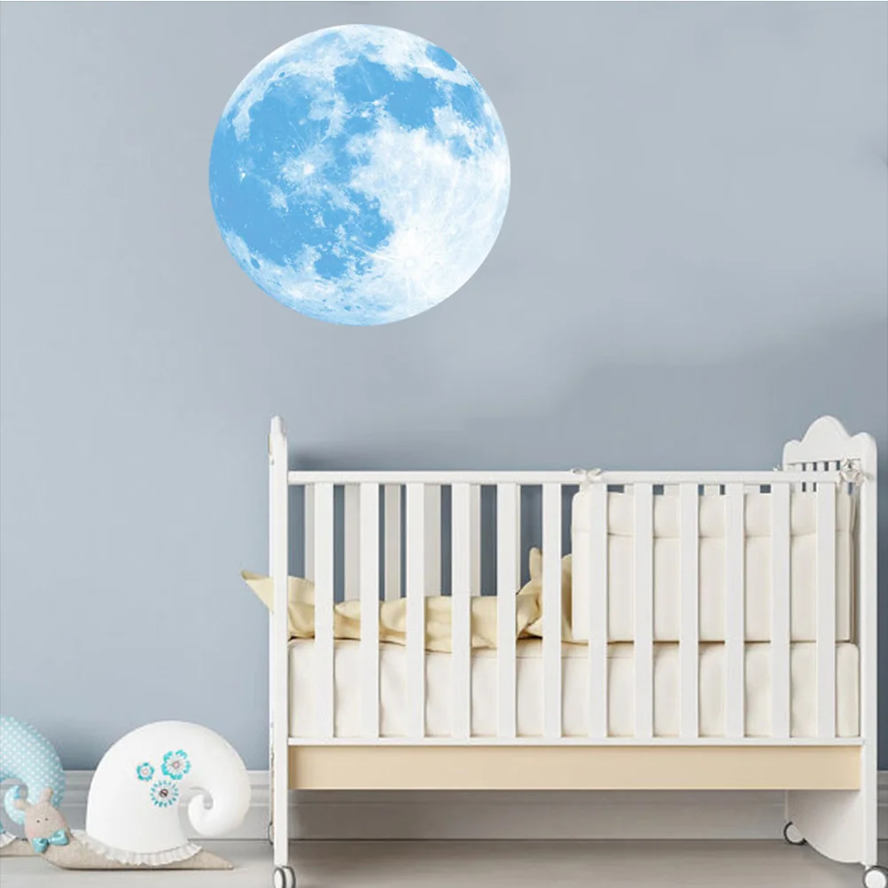 

3D Luminous Moon Wall Sticker 30cm Diameter Glow in The Dark PVC Fluorescent Sticker Removable Home Office Decoration