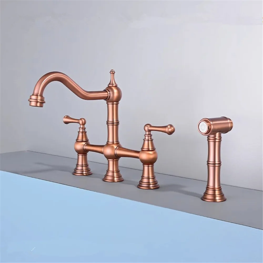 Red Bronze Kitchen Faucet with Hand shower Head Antique Bronze Pot Filler Tap Brushed Gold Hot Cold Black Sink Tap Spout Brass