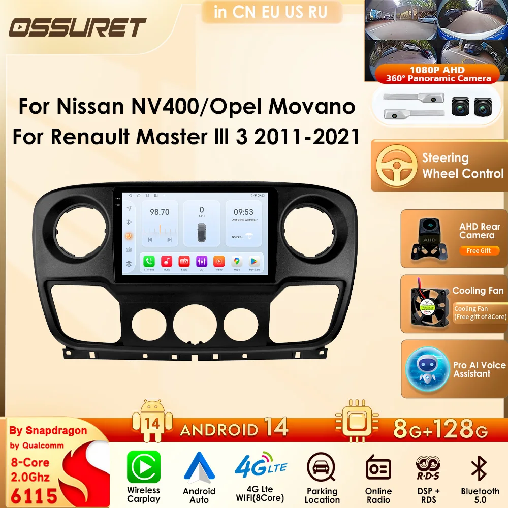 Car Multimedia Player Navigation Radio for Nissan NV400 2010-2019 for Opel Movano 2010-2019 for Renault Master lll 3 2011-2021